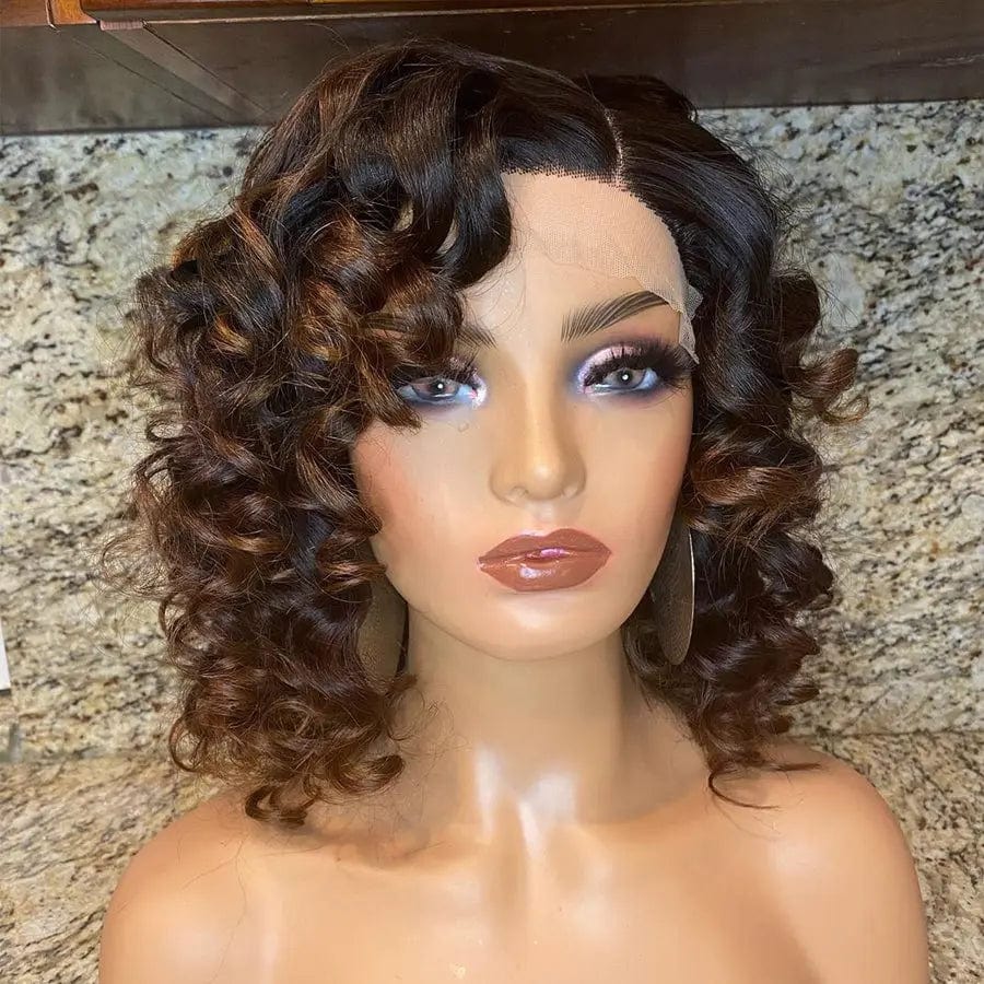 12 Inches / Chocolate Brown Color Glueless Curly Chocolate Brown Brazilian Virgin Cuticle Aligned Human Hair 13*6 Lace Front Wig