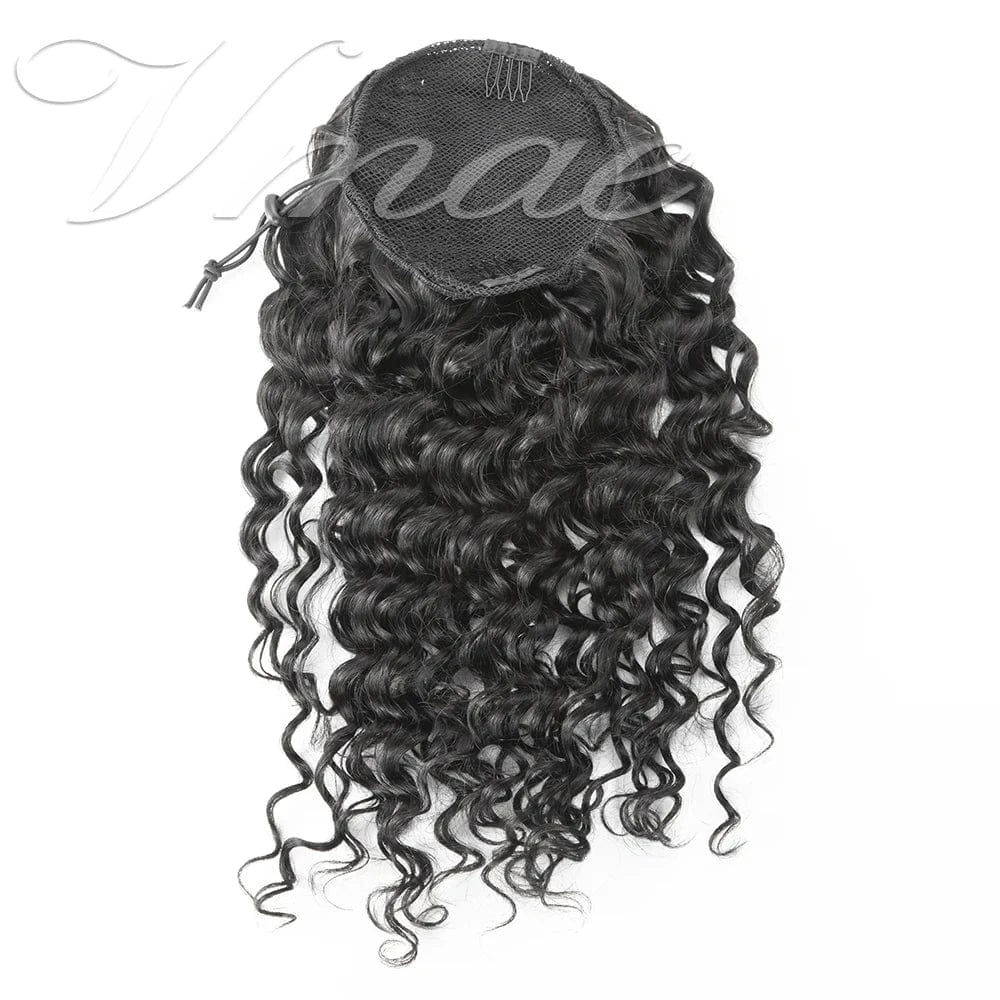 12 Inches / Deep wave 100g Dropship Brazilian Virgin Hair Natural Black 3A 4B 4C Afro Kinky Jerry Curly Yaki Kinky Straight Ponytail Human Hair Extensions