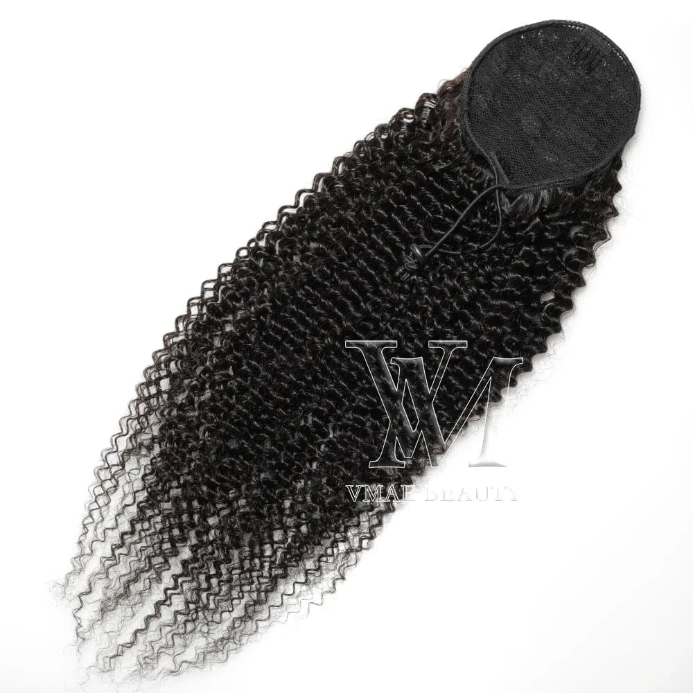 12 Inches / Kinky Curly 100g Dropship Brazilian Virgin Hair Natural Black 3A 4B 4C Afro Kinky Jerry Curly Yaki Kinky Straight Ponytail Human Hair Extensions