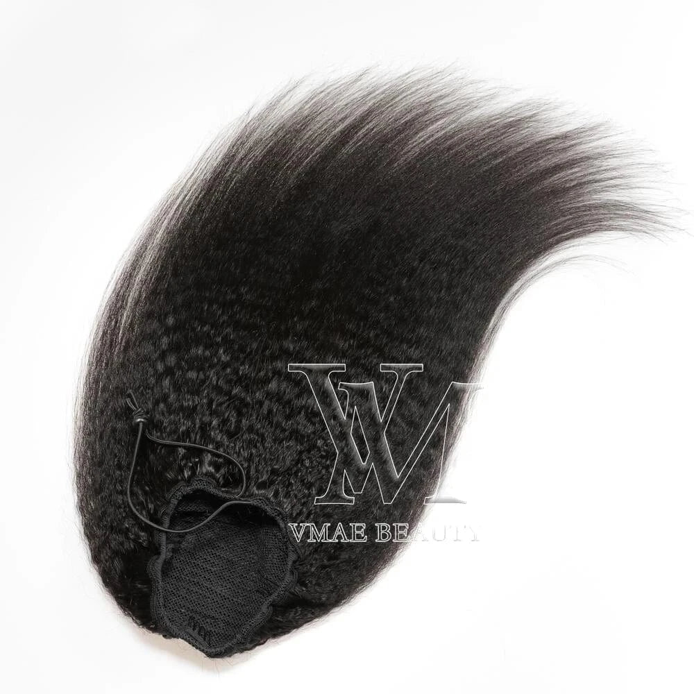 12 Inches / Kinky Straight 100g Dropship Brazilian Virgin Hair Natural Black 3A 4B 4C Afro Kinky Jerry Curly Yaki Kinky Straight Ponytail Human Hair Extensions