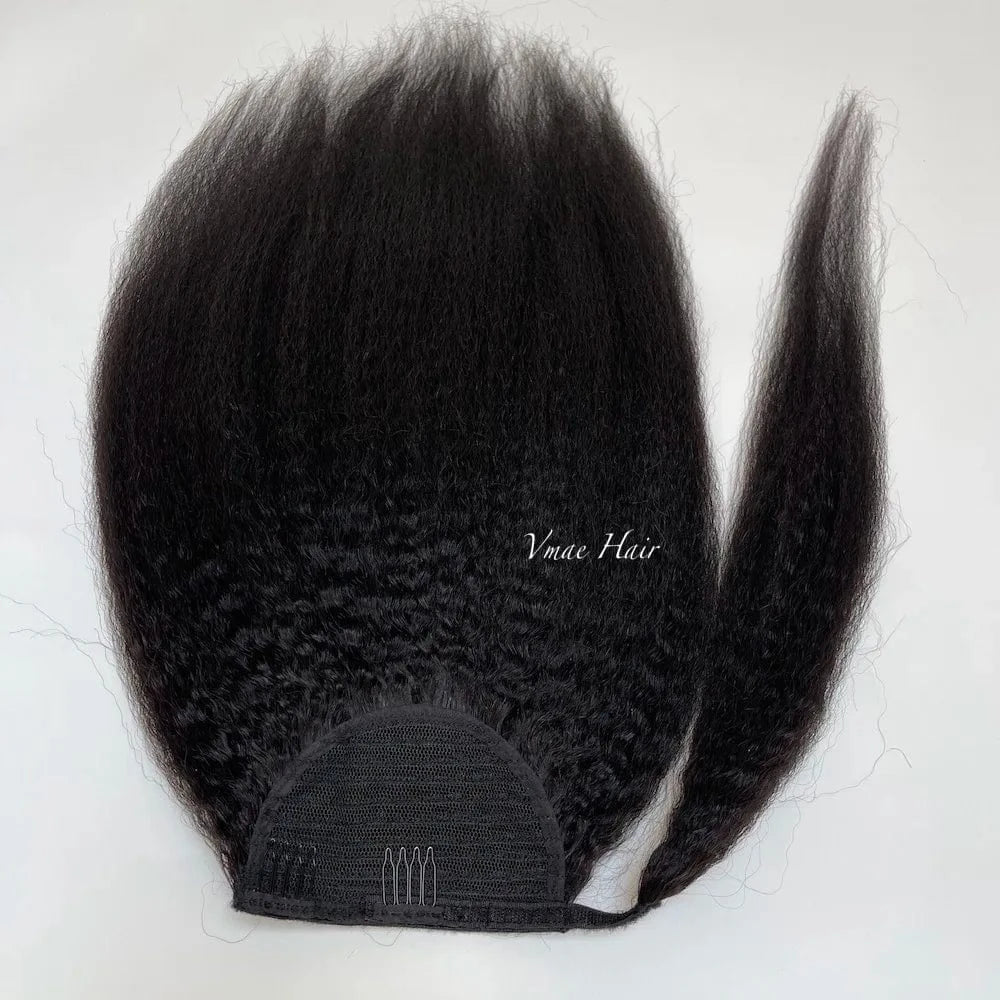 12 Inches / Kinky Straight Wholesale Brazilian Hair Raw Virgin Cuticle Aligned 100g Afro Kinky Curly Warp Around Ponytail Human Hair Extensions