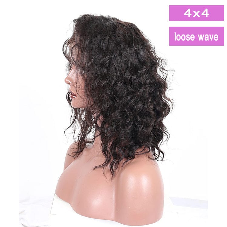 12 Inches / Lloose wave 4x4 Moonhair 150 Density Black Color 4X4 5X5 13X4 Lace Closure New Design Short Human Hair Peruvian Bob Wigs Lace Front