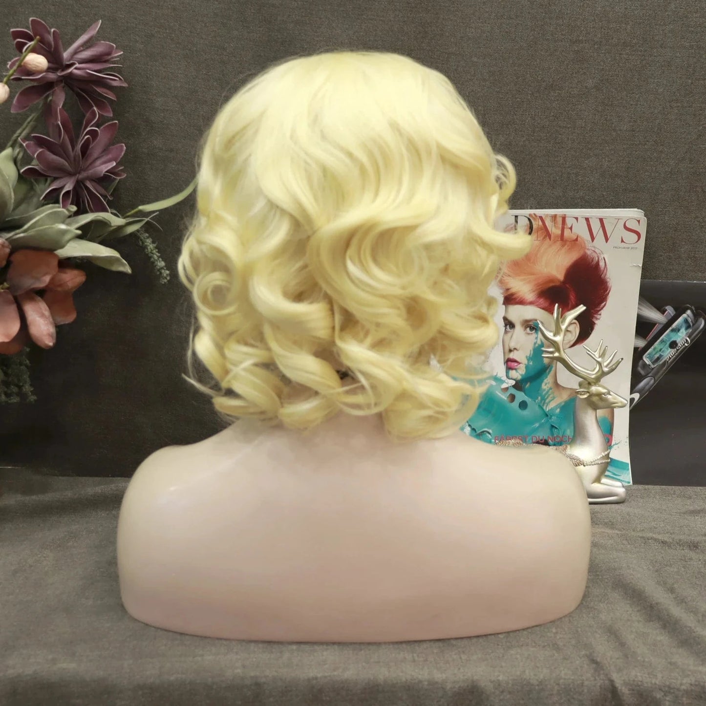 12 Inches / N24-613-GL Celebrity 12inch Short Curly style blond 613 synthetic hair wigs Matte Heat Resistant Fiber Same Human Hair Lace Front Wig