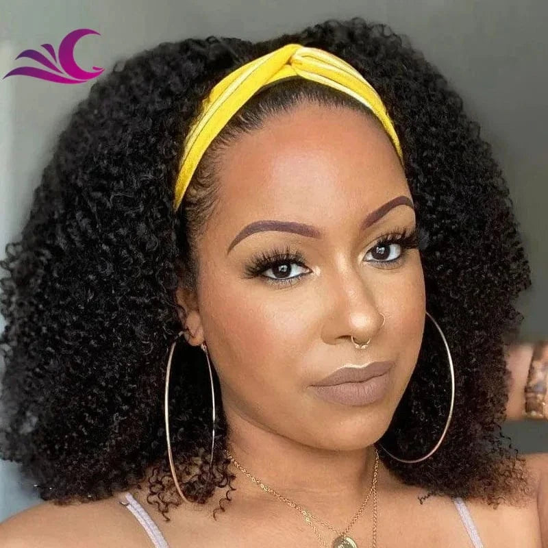 12 Inches / natural color Headband Short Women Headband Human Hair Wigs Top Quality Kinky Curly Half Wig for Black Women