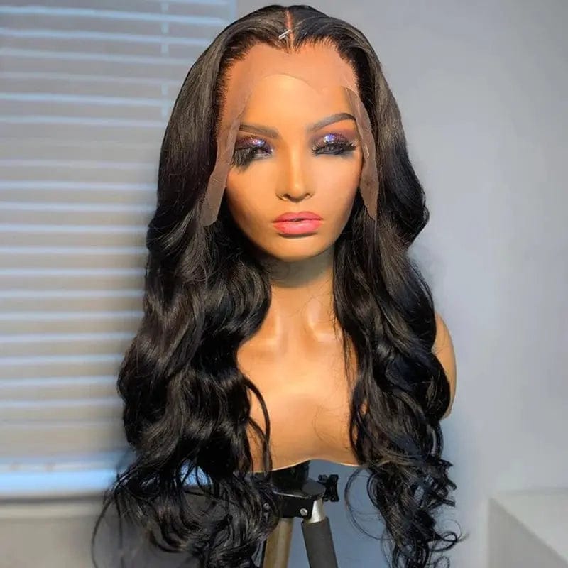 12 Inches / #Natural Color Natural Black Loose Wave Wigs Human Hair Lace Front For Black Women Middle Part Pre Plucked Virgin Remy Hair Wholesale Lace Wig