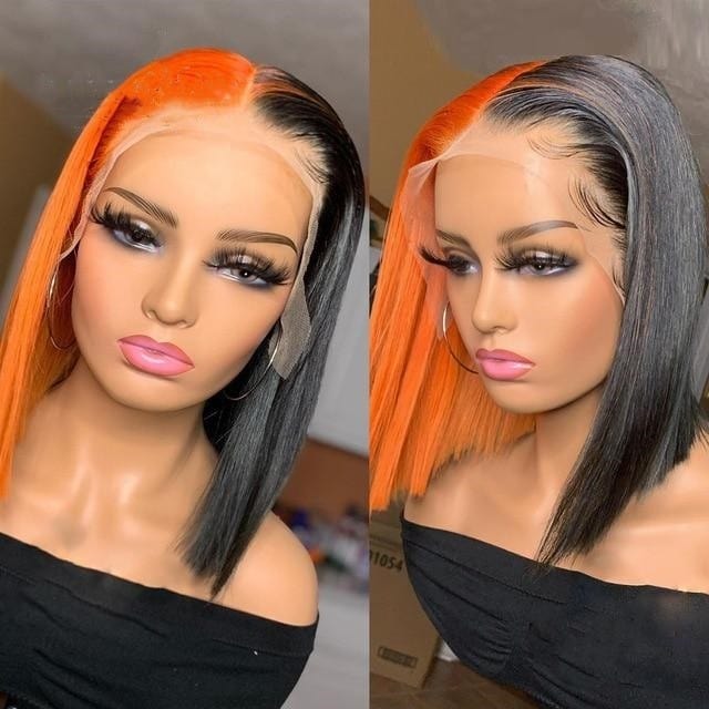 12 Inches / Orange half black ombre blonde color Bob Lace Wig 100% Virgin Human Hair,Wholesale Peruvian Bob Wig human Hair Lace Front Wigs For Black Women