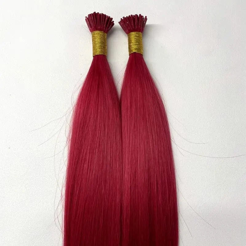 12 Inches / Red Top Quality Keratin I Tips Hair Extensions 100% Human Hair Silky Straight Red Color Cuticle Hair Extension