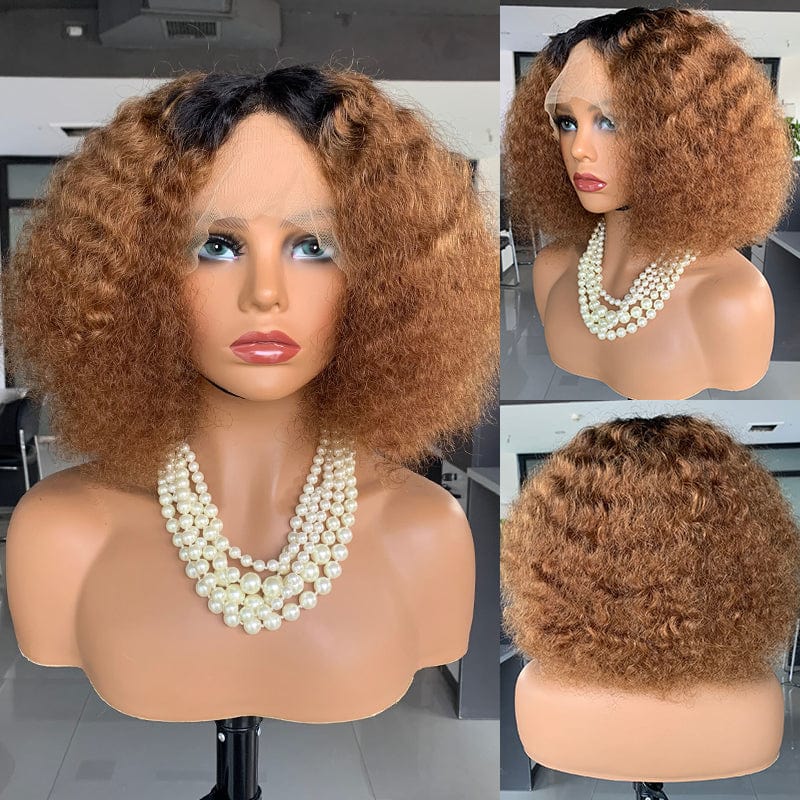 12 Inches / XY-2073 #1B/30 Mayqueen Wholesale Human Hair Super Double Drawn Bob Straight With Bang Natural Ombre Color Closure Lace Frontal Wigs For Black