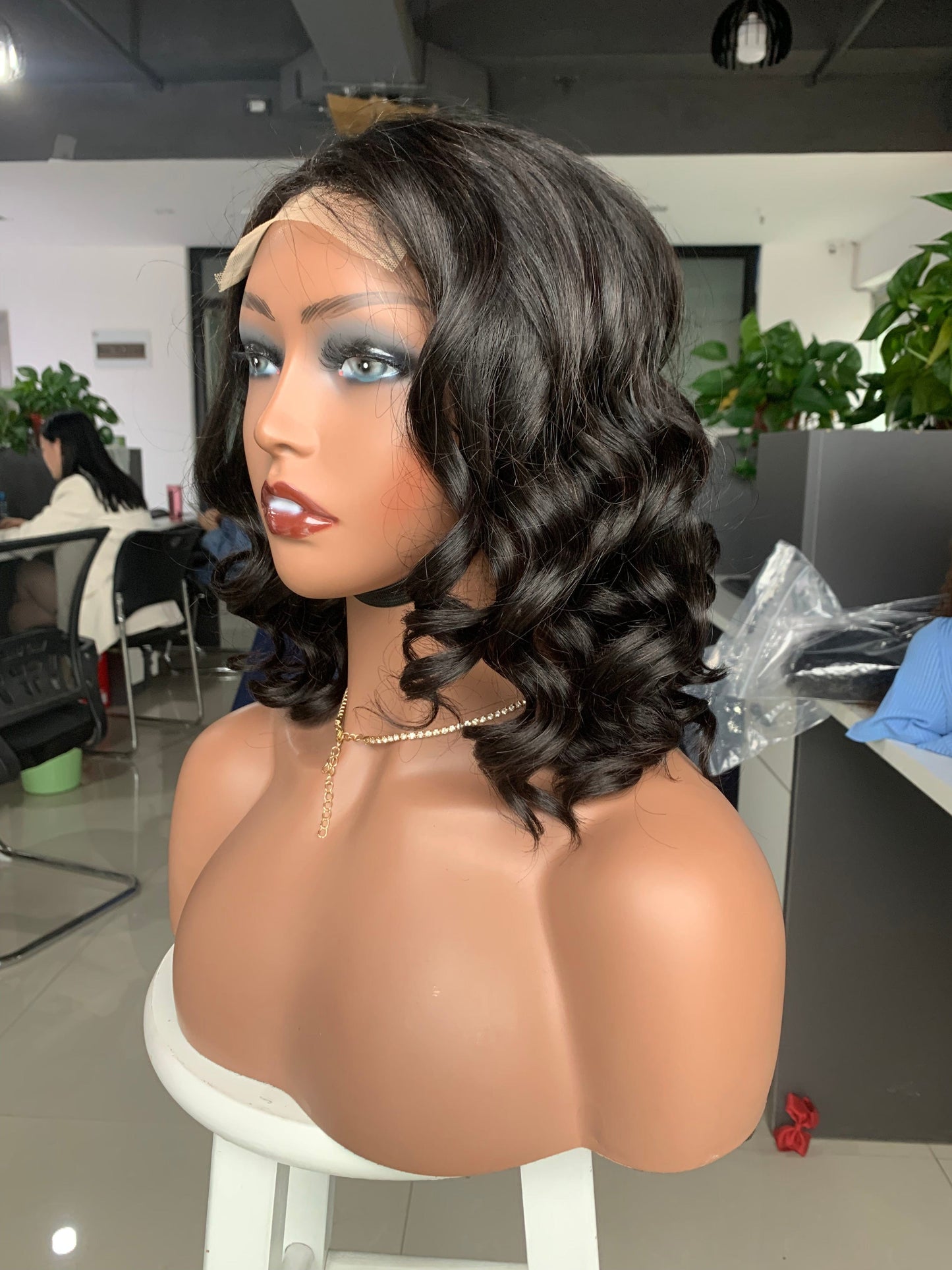 12 Inches / XY-21043 Mayqueen Wholesale Human Hair Super Double Drawn Bob Straight With Bang Natural Ombre Color Closure Lace Frontal Wigs For Black