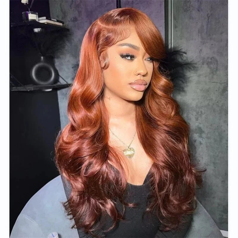 12A Ombre Reddish Brown Wavy Human Hair Wigs For Women Glueless Brazilian Human Hair 13x4 Lace Front Wigs Preplucked 150 Density