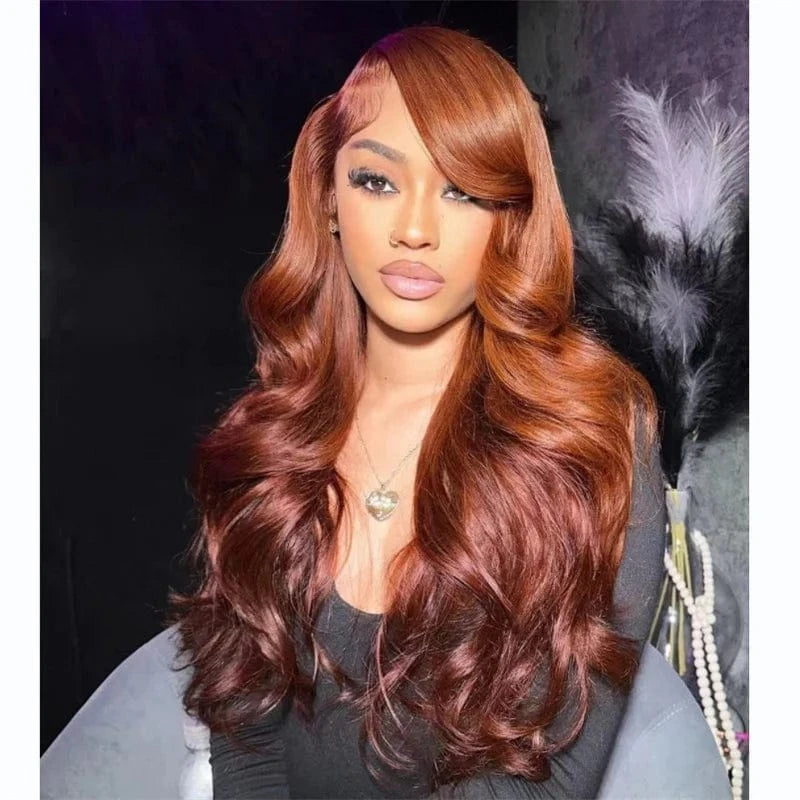 12A Ombre Reddish Brown Wavy Human Hair Wigs For Women Glueless Brazilian Human Hair 13x4 Lace Front Wigs Preplucked 150 Density