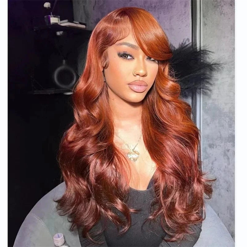 12A Ombre Reddish Brown Wavy Human Hair Wigs For Women Glueless Brazilian Human Hair 13x4 Lace Front Wigs Preplucked 150 Density