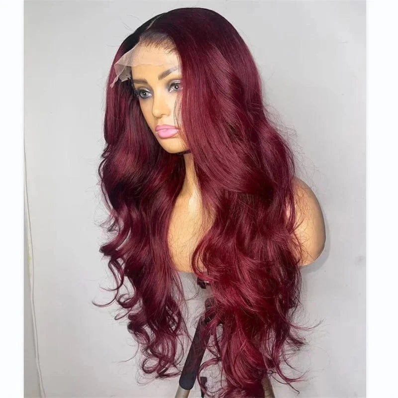 12A Ombre Reddish Brown Wavy Human Hair Wigs For Women Glueless Brazilian Human Hair 13x4 Lace Front Wigs Preplucked 150 Density