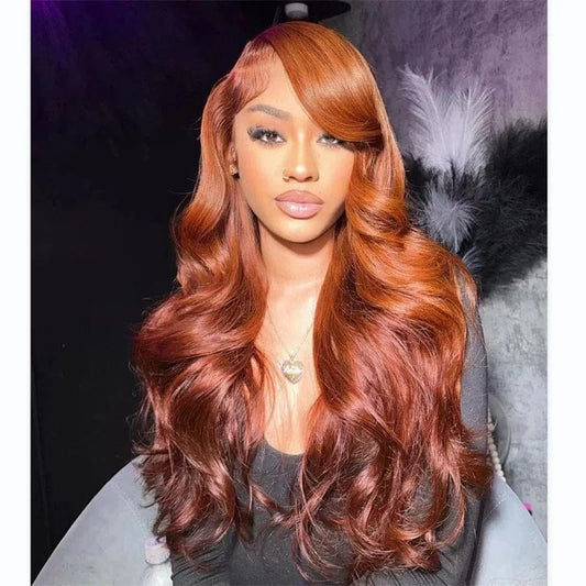 12A Ombre Reddish Brown Wavy Human Hair Wigs For Women Glueless Brazilian Human Hair 13x4 Lace Front Wigs Preplucked 150 Density