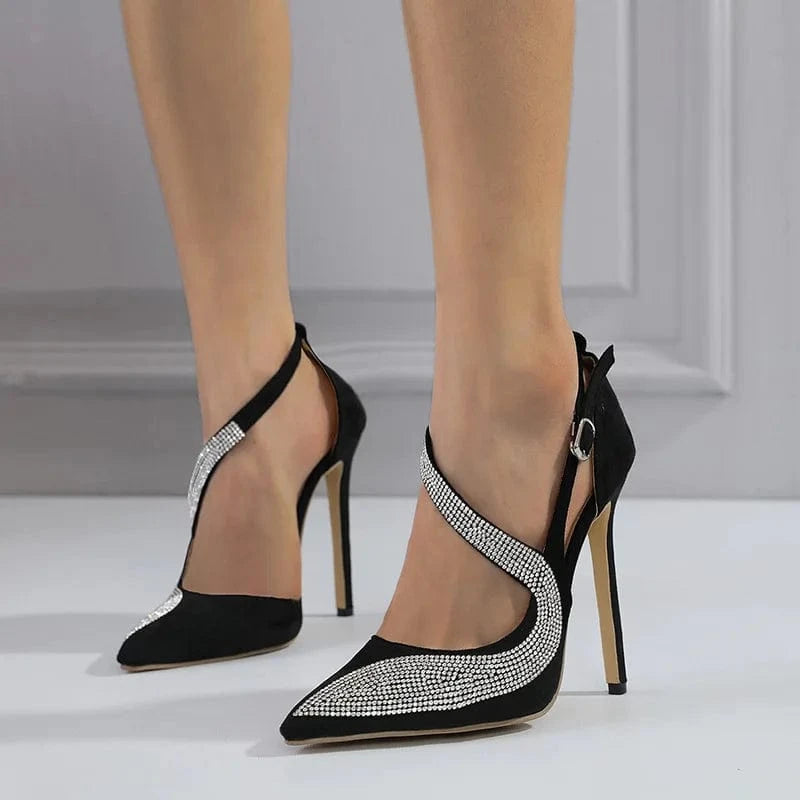 12CM Rhinestone High Heel Shoes Sexy Party High Heel Shoes Woman New Style Pumps Shoes Black Heels for Women
