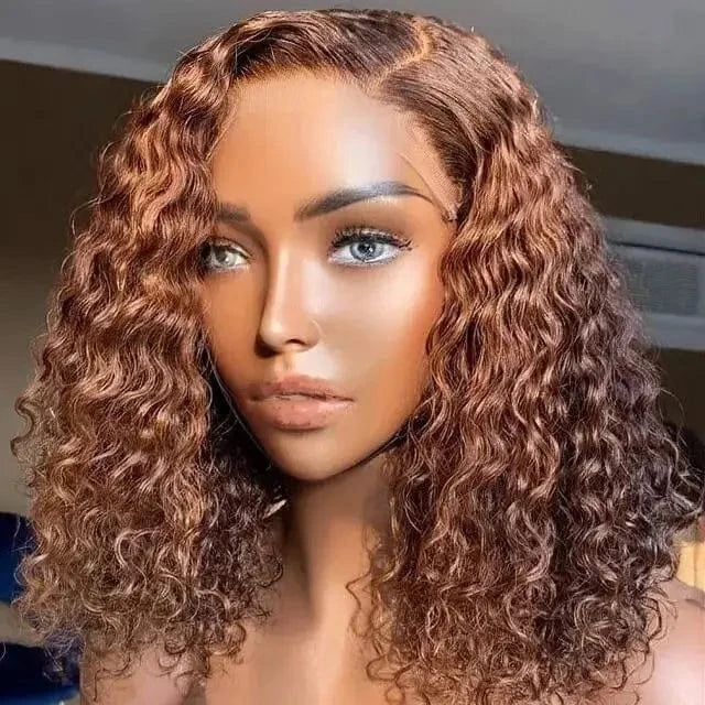 12inch 180%Density Ombre Colored Curly 4X4 5X5 Glueless Closure Wigs For Black Women,Brazilian Raw Virgin 100% Human Hair Wigs