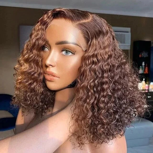 12inch 180%Density Ombre Colored Curly 4X4 5X5 Glueless Closure Wigs For Black Women,Brazilian Raw Virgin 100% Human Hair Wigs