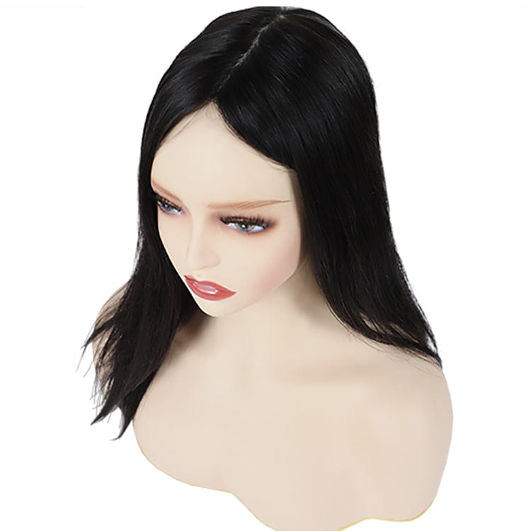 12INCHES / Black / 4X5 One Pcs Shipping Human Hair Wigs Silk Left Side Toppers European Wig Silk Base