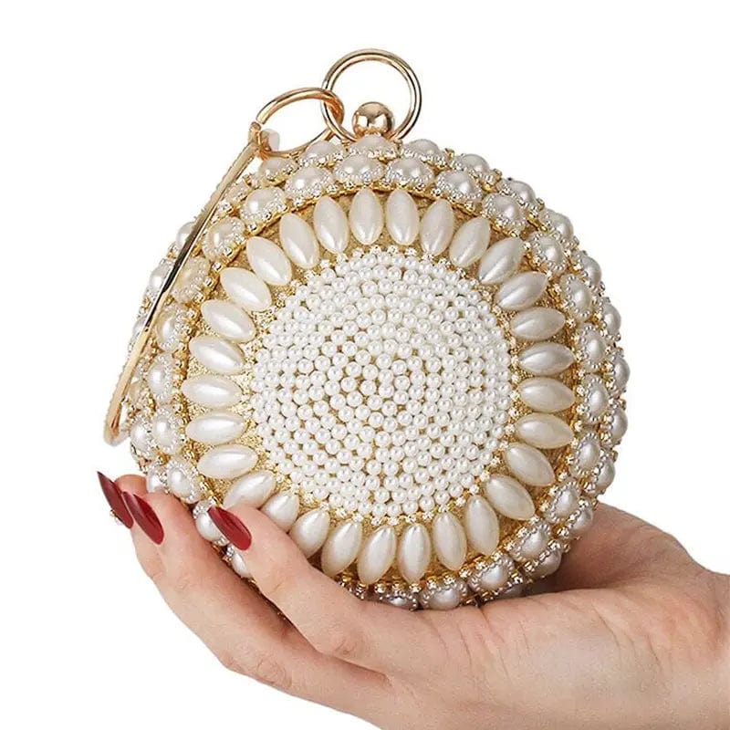 12X12X12CM / Gold Ladies Crystal Pearl Beaded Ball Shaped Women Dinner Purse Evening Clutches Pearl Round Crystal Purse Bag