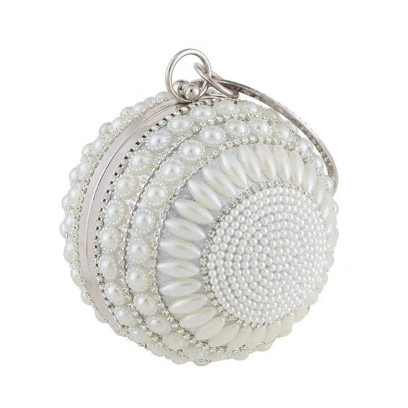 12X12X12CM / White Ladies Crystal Pearl Beaded Ball Shaped Women Dinner Purse Evening Clutches Pearl Round Crystal Purse Bag