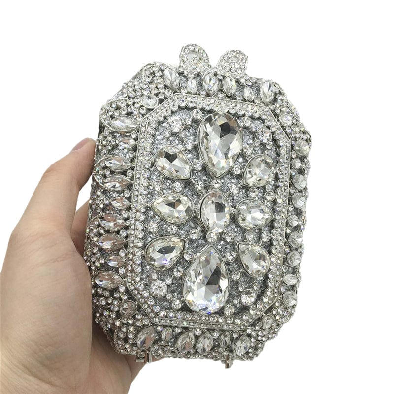 12X7X15CM / silver Women Crystal Evening Dress Dinner Bags Wedding Party Beaded Rhinestone Handbags Bridal Diamond Purses Cute Mini Box Clutch