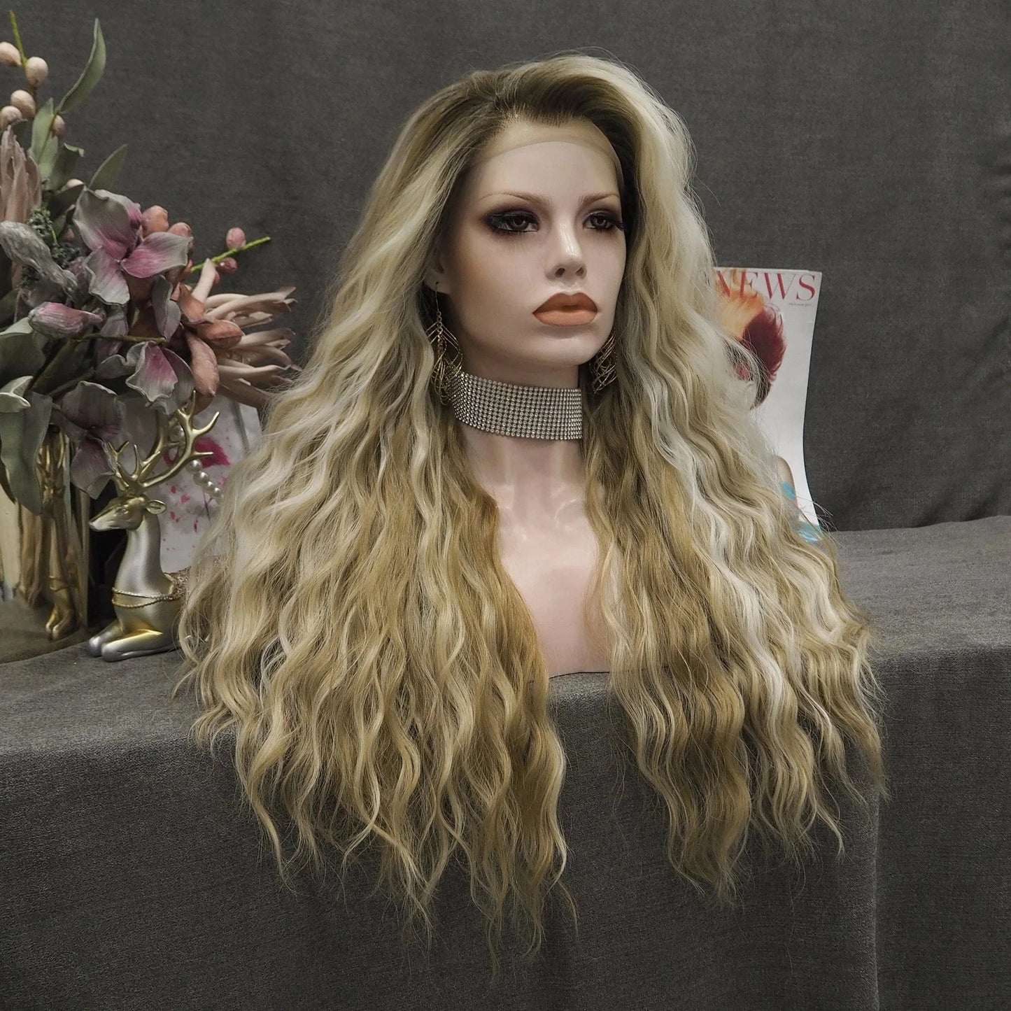 13*2inch Lace Highlight Blond Futura Heat Resistant Lace Front Synthetic Hair Wigs For Daily Wearing inch