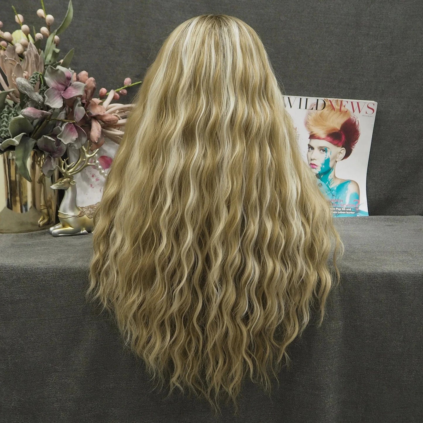 13*2inch Lace Highlight Blond Futura Heat Resistant Lace Front Synthetic Hair Wigs For Daily Wearing inch