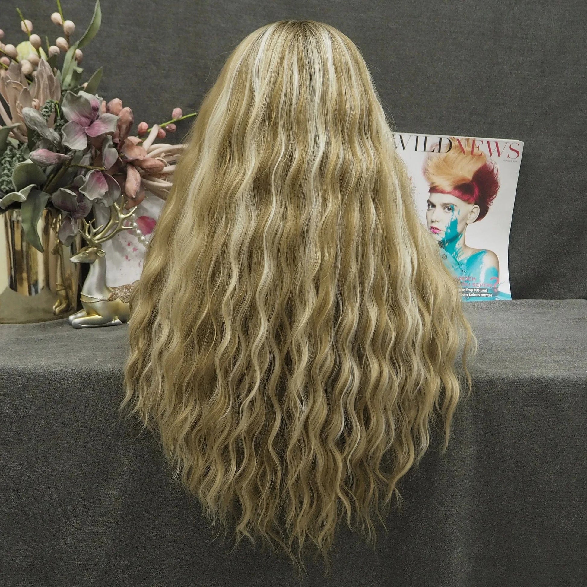 13*2inch Lace Highlight Blond Futura Heat Resistant Lace Front Synthetic Hair Wigs For Daily Wearing inch