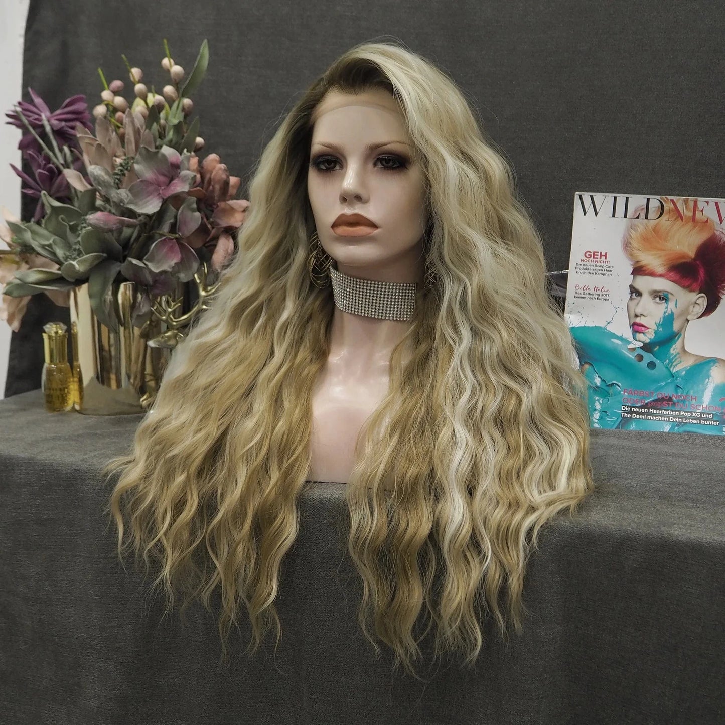 13*2inch Lace Highlight Blond Futura Heat Resistant Lace Front Synthetic Hair Wigs For Daily Wearing inch