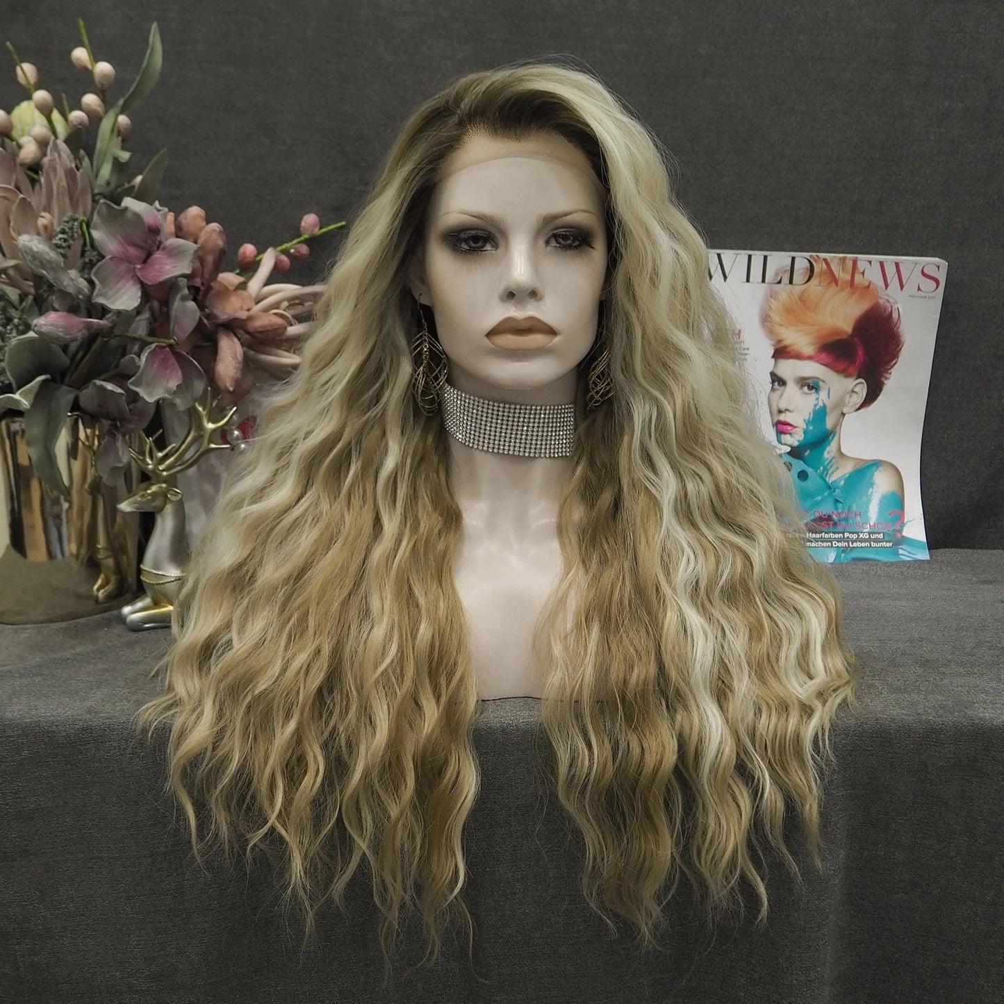 13*2inch Lace Highlight Blond Futura Heat Resistant Lace Front Synthetic Hair Wigs For Daily Wearing inch