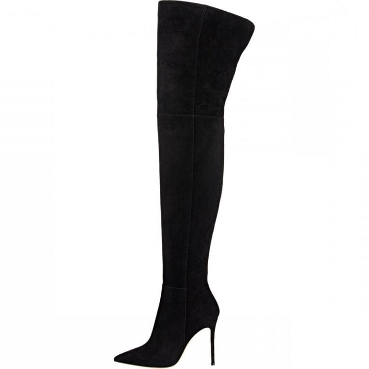 13 / black TX China Factory loe price Lady's Thigh High Boots Metal Decor Sexy Pointed Toe over the knee boots thigh high flats