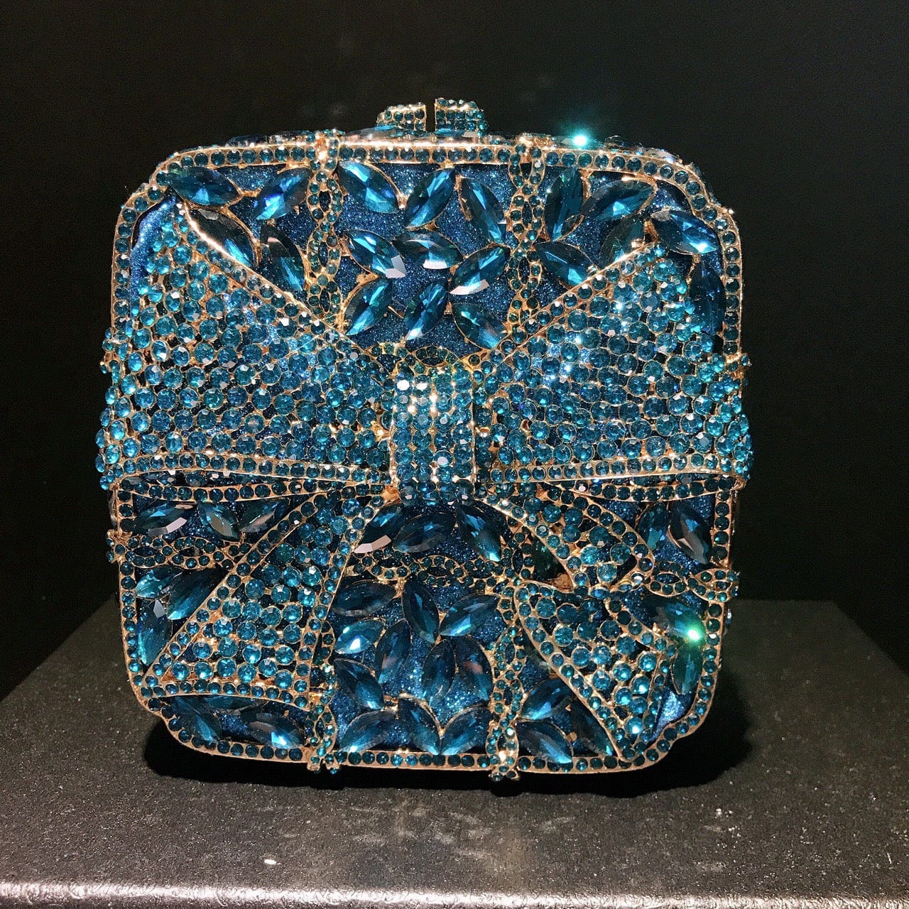 13X13X7CM / Blue Luxury Female Women Evening Clutch Rhinestone Bag Square Bow Bling Evening Diamond Crystal Small Bridal Bag Clutch