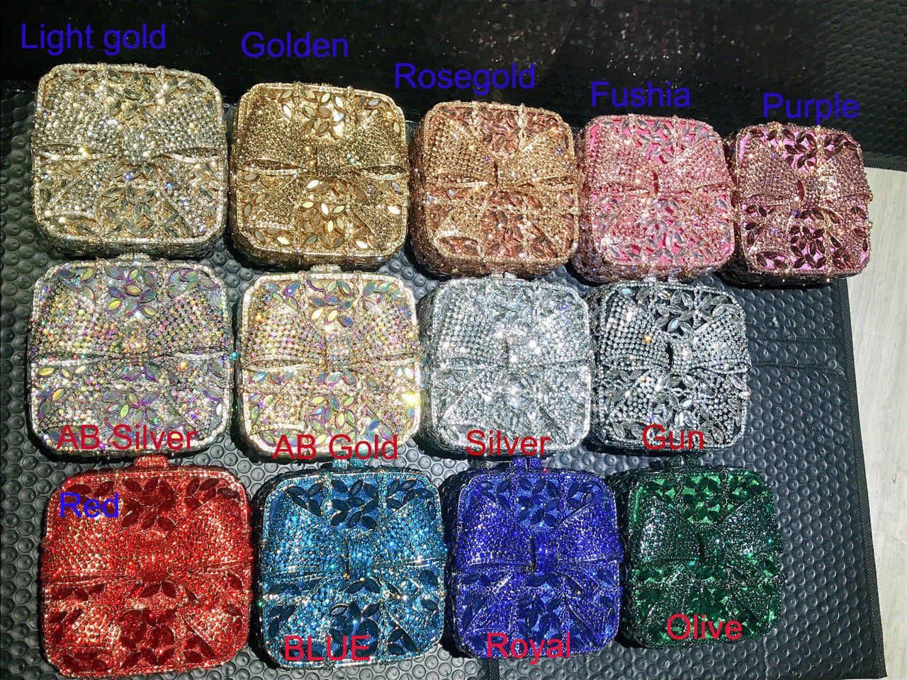13X13X7CM / Olive Luxury Female Women Evening Clutch Rhinestone Bag Square Bow Bling Evening Diamond Crystal Small Bridal Bag Clutch