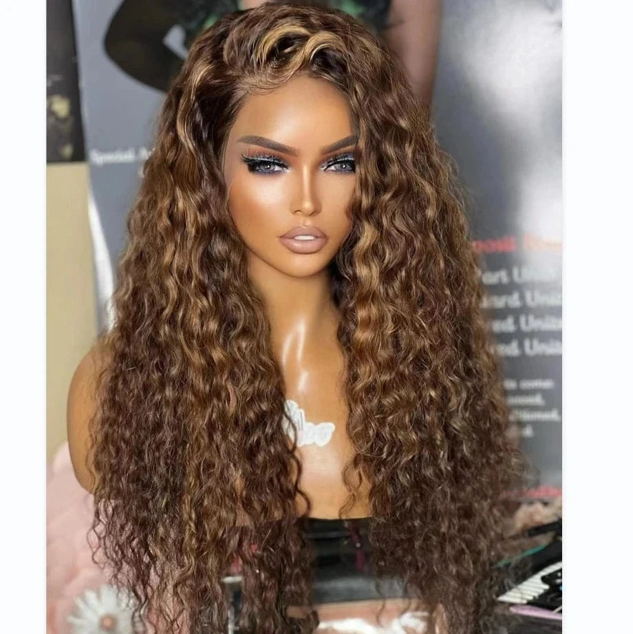 13x4 Highlight Curly Human Hair Wigs Glueless Honey Blonde Transparent HD Lace Front Wigs Double Drawn Brazilian Hair Wigs 150%