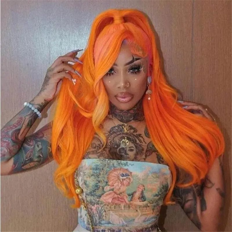 13X4 Orange Ginger Color Straight Human Hair Wigs