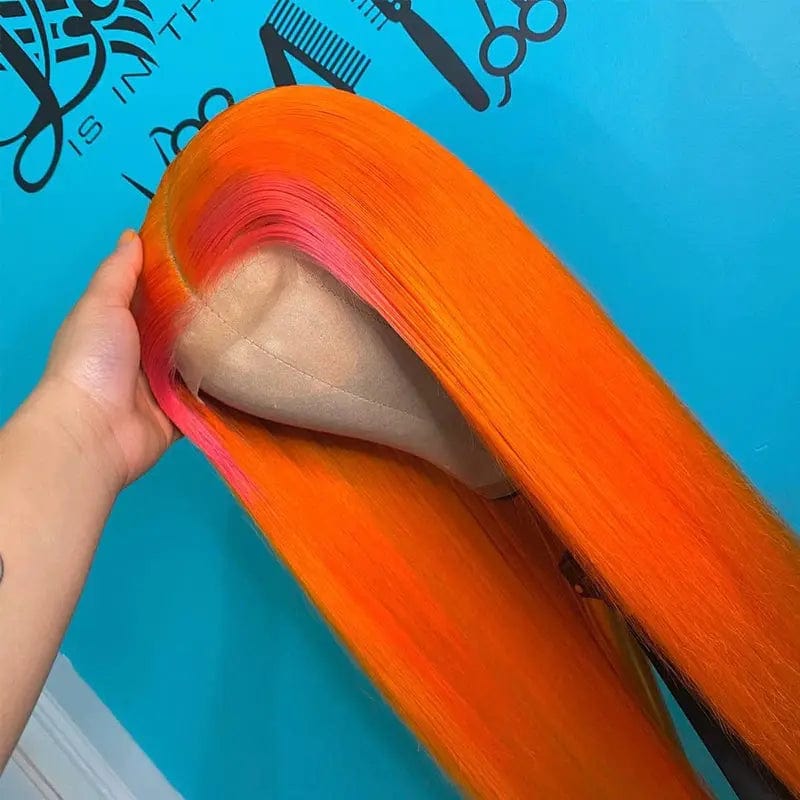 13X4 Orange Ginger Color Straight Human Hair Wigs