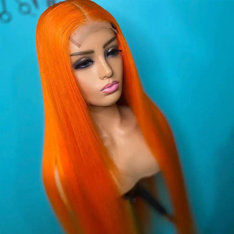 13X4 Orange Ginger Color Straight Human Hair Wigs