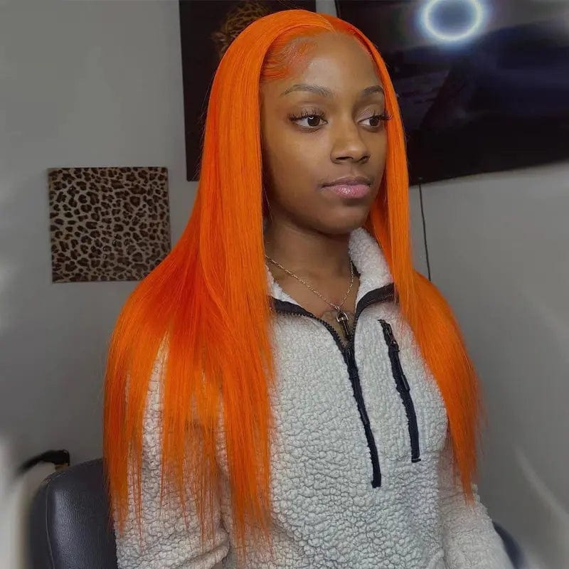 13X4 Orange Ginger Color Straight Human Hair Wigs