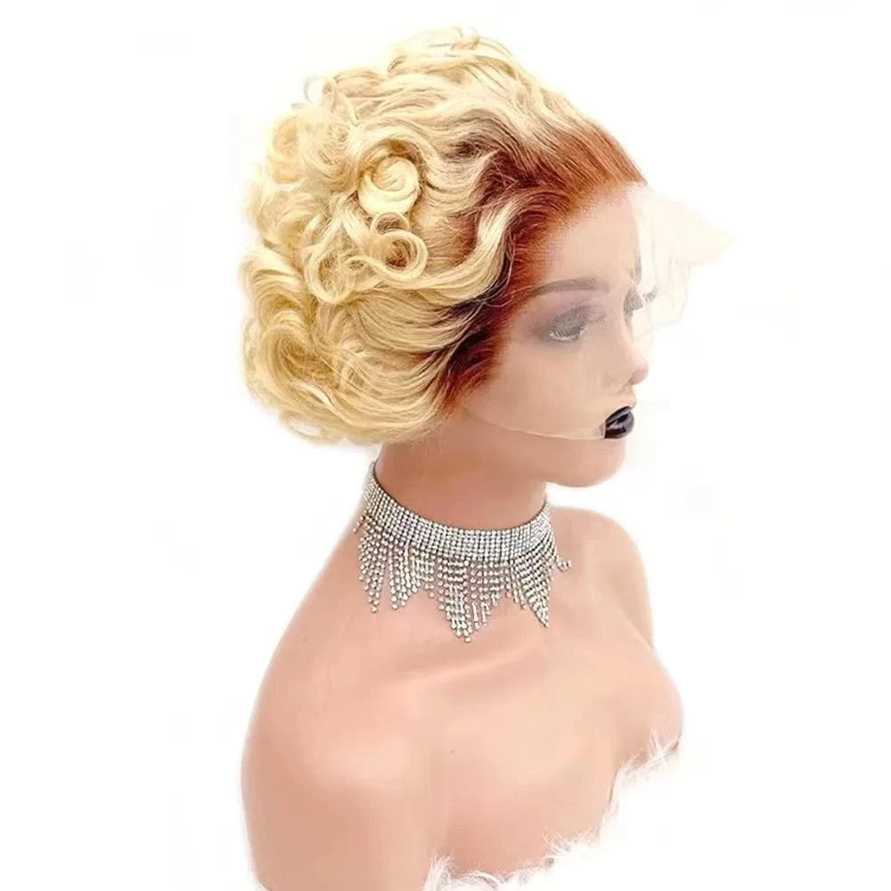 13x4 Pixie Curls Wig Pre Plucked With Baby Hair,Brazilian Short Pixie Wig,Glueless Lace Frontal Pixie Cut Human Hair Wigs
