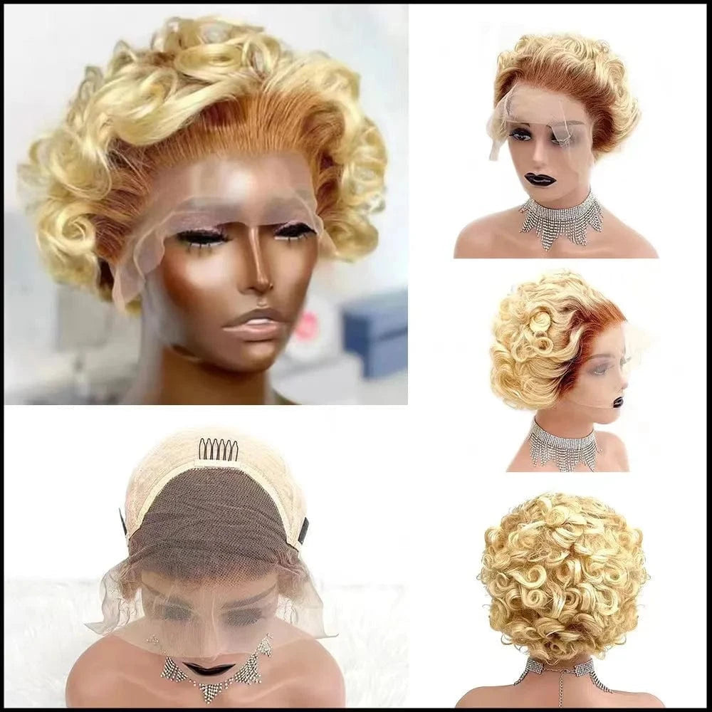 13x4 Pixie Curls Wig Pre Plucked With Baby Hair,Brazilian Short Pixie Wig,Glueless Lace Frontal Pixie Cut Human Hair Wigs