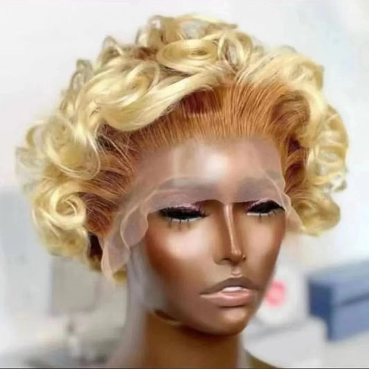 13x4 Pixie Curls Wig Pre Plucked With Baby Hair,Brazilian Short Pixie Wig,Glueless Lace Frontal Pixie Cut Human Hair Wigs