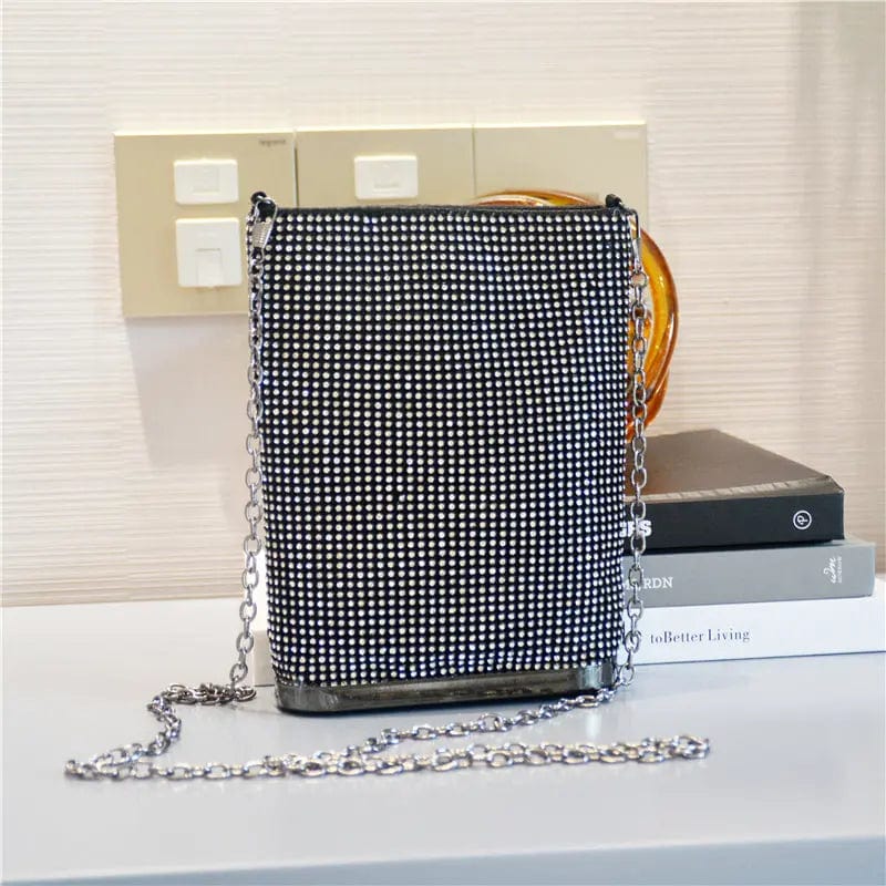 13X5X20CM / black New Designer Woman Sling Shinny Shoulder Bag Bucket Rhinestone Bling Clutches Ladies Dinner Wedding Crystal Bucket Handbag