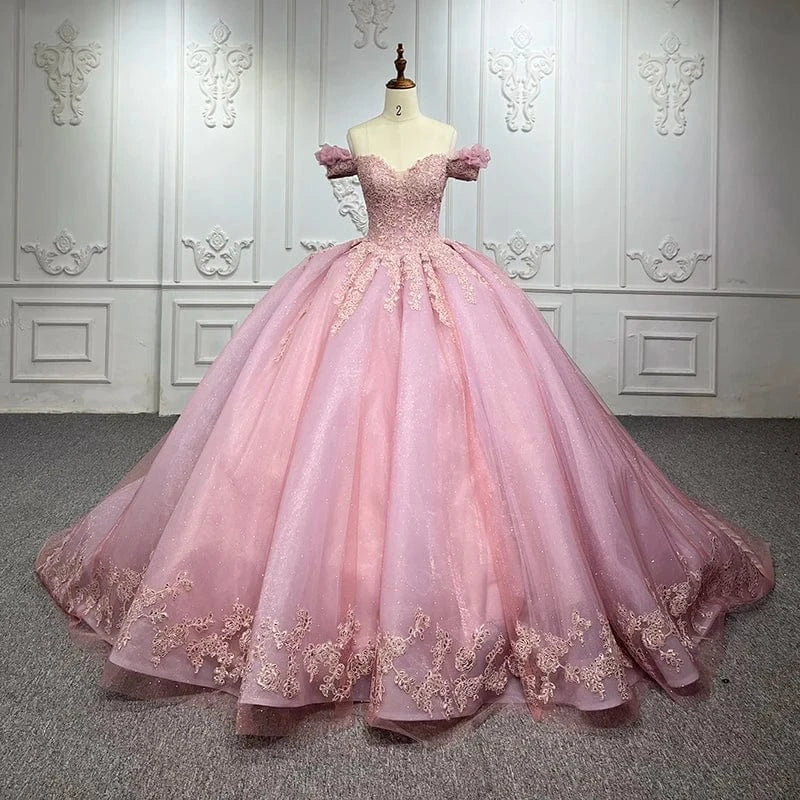 14 / 1 Princess Pink Off Shoulder Lace Plus Size Prom Bridal Evening Dresses Jancember 9932-1