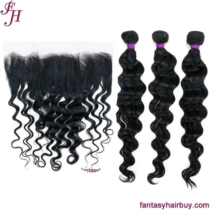 14",16",18"+14" 13x4 transparent lace frontal / Loose deep FH high quality black unprocessed human frontal 13x4 hd lace frontals preplucked frontal with 3 human hair bundles