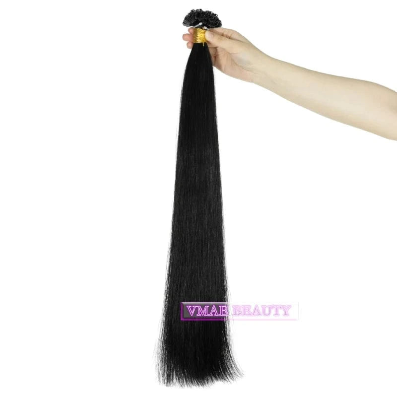 14 Inches / #1B VMAE 100g Ukrainian 1# Black Color Bomb Slik Straight Raw Virgin One Donor Hair Weaves Pre Bonded U Tip Human Hair Extension