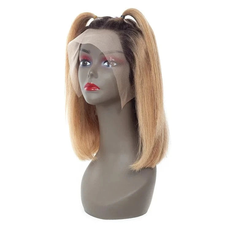 14 Inches / #1b27 Wholesale  Light Brown Bob Wig Peruvian Human Hair Lace Front Wig Perruque Cheveux Humain