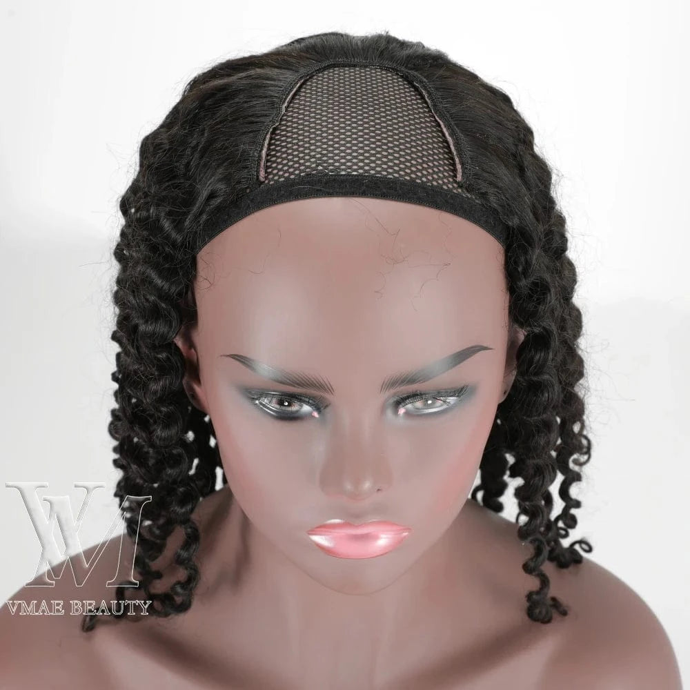 14 Inches / 3A 130density VMAE Raw Virgin Cuticle Aligned Burmese U Part Human Hair Wigs for Black 3A 3B 3C Afro Kinky Curly Women 4A 4B 4C Swiss Lace