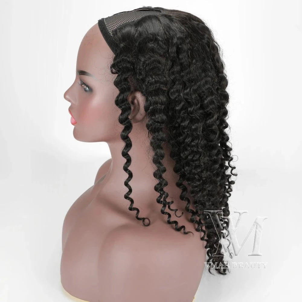 14 Inches / 3A VMAE Raw Virgin Cuticle Aligned 130 Density Indian Afro Kinky Curly 4A 4B 4C Kinky Straight  Human Hair U Part Wig