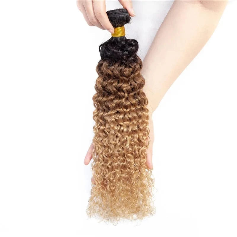 14 Inches / 430 2 Tone Color Ombre  Body  Weave Virgin Hair Frontal Extensions Raw Blonde Ombre Human Hair Bundles With Closure