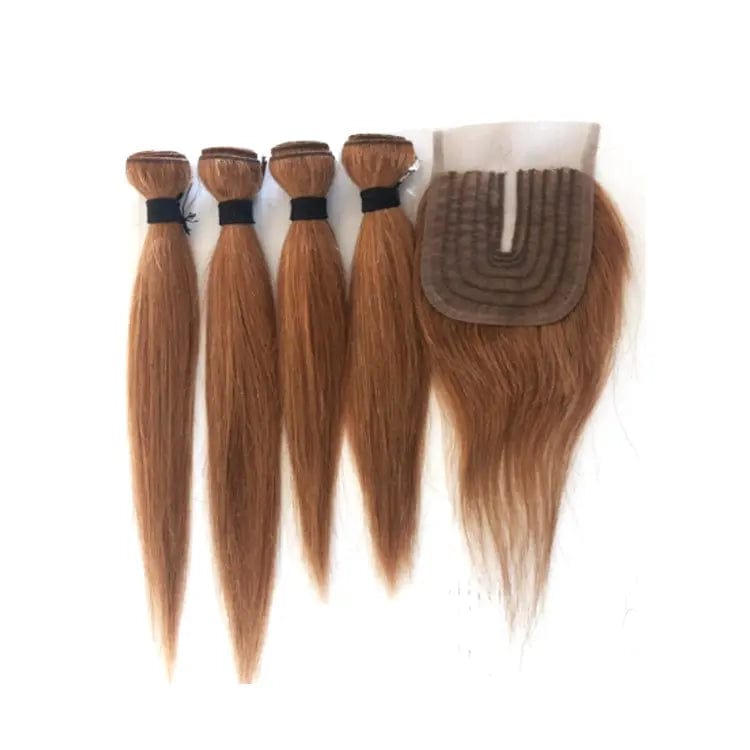 14 inches (4pcs bundle + 1 pc closure) / 30# Ombre red brown blond color Hair